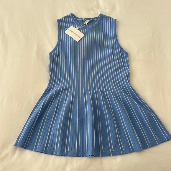 Autumn Cashmere NWT Sleeveless Pleated Stripe Peplum Periwinkle Blue Top Small - Picture 7 of 8